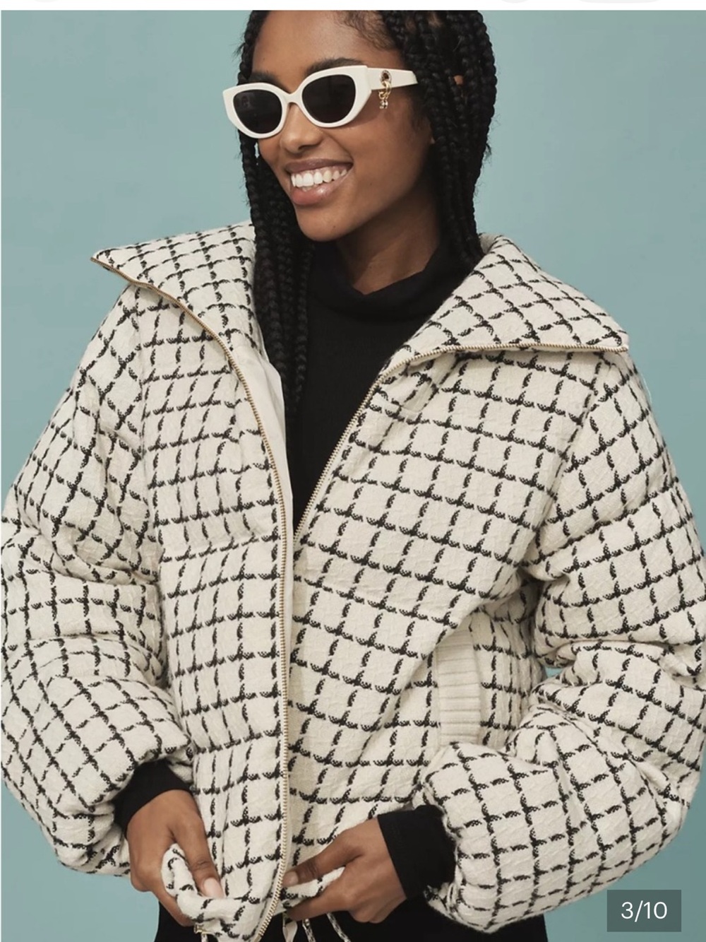 Varley Cream & Black Check Puffer Jacket - Picture 3 of 3